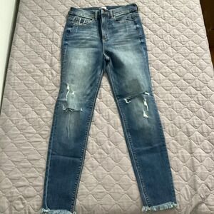 Sneak Peek Jeans High  Rise Frayed Ankles Size 5/w27 Dark Wash Womans